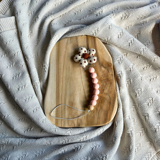 Siliconen Speenkoord met Bloem – Lichtroze met stippenbloem
