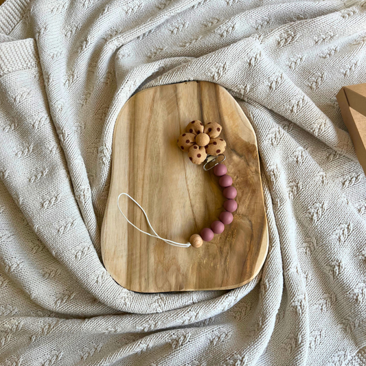 Siliconen Speenkoord met Bloem – Donkerpaars met stippenbloem