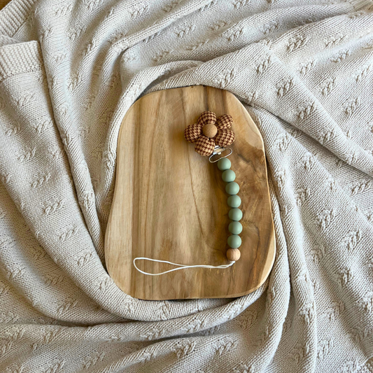 Siliconen Speenkoord met Bloem – Groen met printbloem