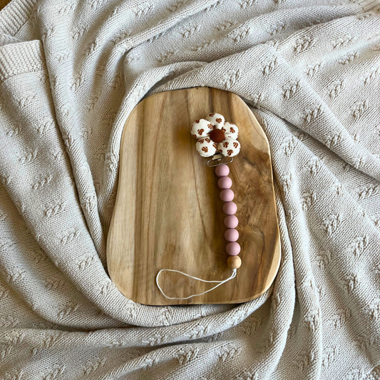 Siliconen Speenkoord met Bloem – Roze met hartjesbloem