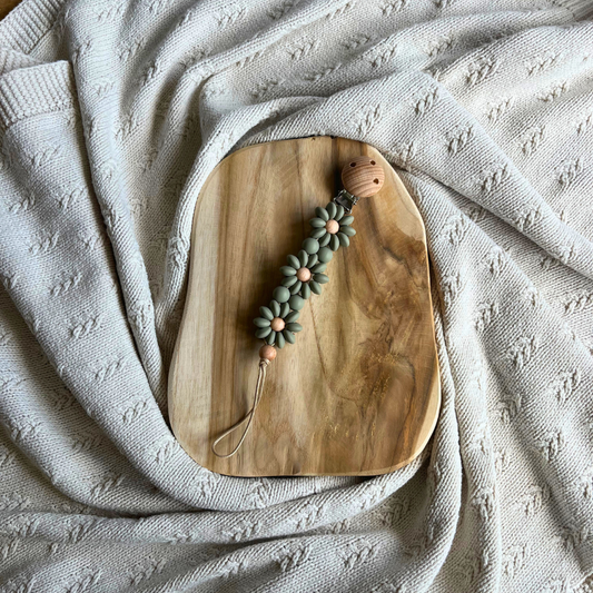 Bloemen Speenclip – Stijlvol & Handgemaakt (groen)