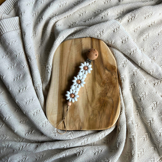 Bloemen Speenclip – Stijlvol & Handgemaakt (wit)